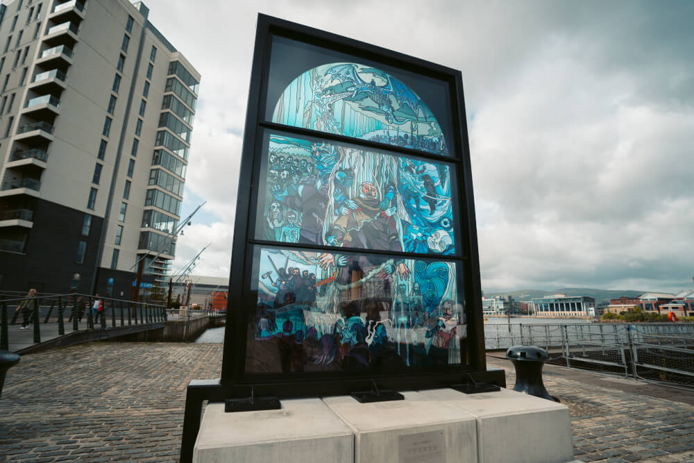 The White Walker Window, part of the Glass of Thrones trail in Belfast, Northern Ireland.