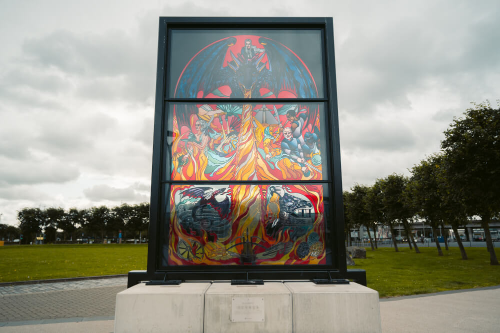 The Targaeryen Window, part of the Glass of Thrones trail in Belfast, Northern Ireland.