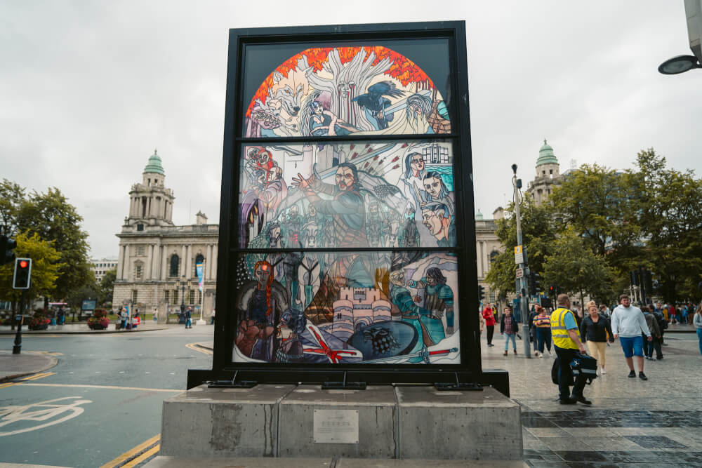 The Stark Window, part of the Glass of Thrones trail in Belfast, Northern Ireland.