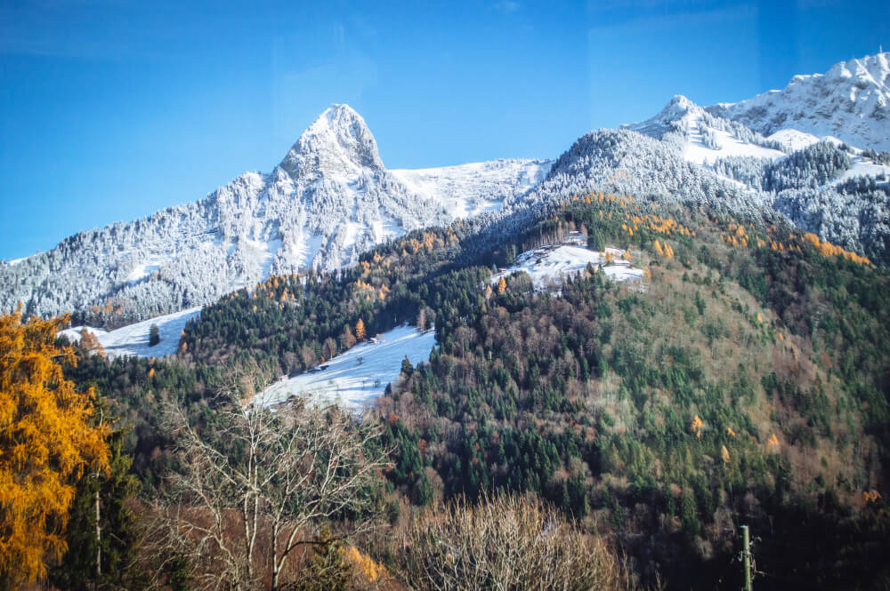 Beautiful train view along the Golden Pass line in Switzerland