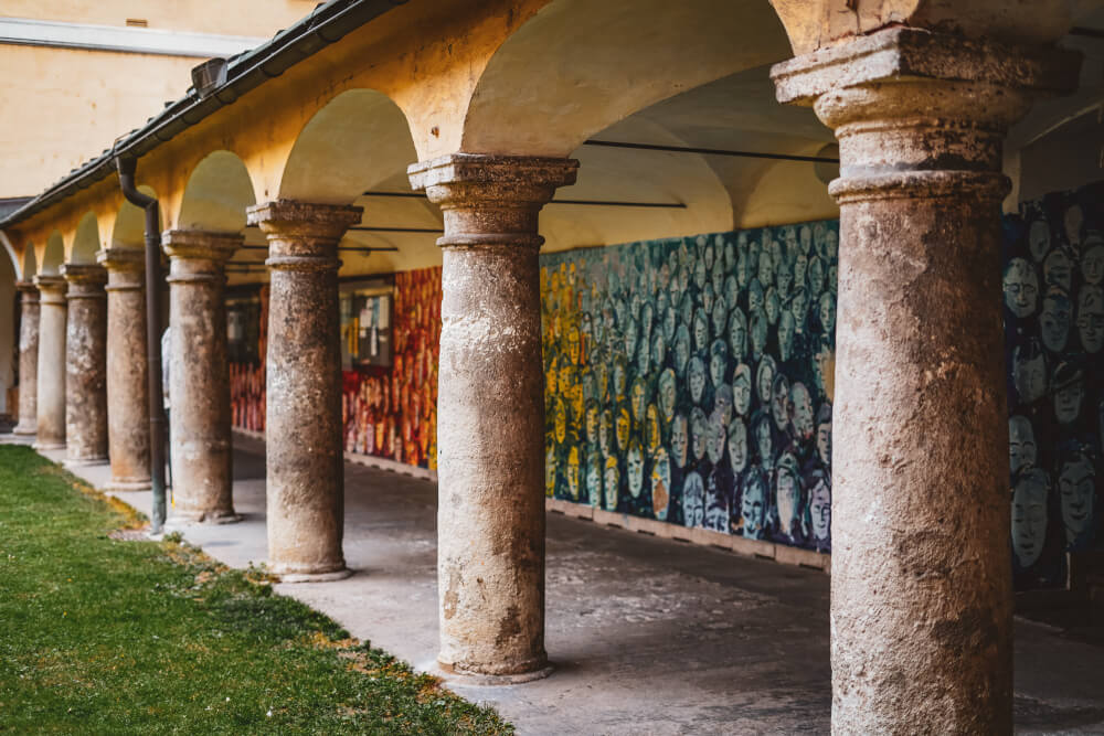 A beautiful little mural in the Mariahilfkirche Courtyard in Graz, Austria