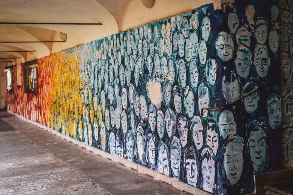 A beautiful little mural in the Mariahilfkirche Courtyard in Graz, Austria