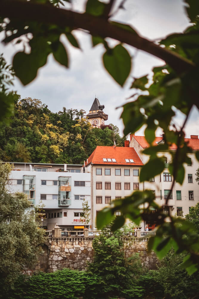 View of the clock tower in Graz, Austria