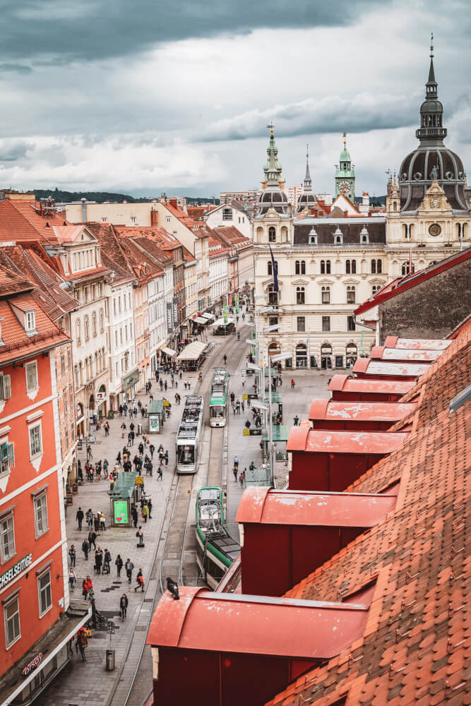 Rooftop view from K&O Department Store in Graz, Austria