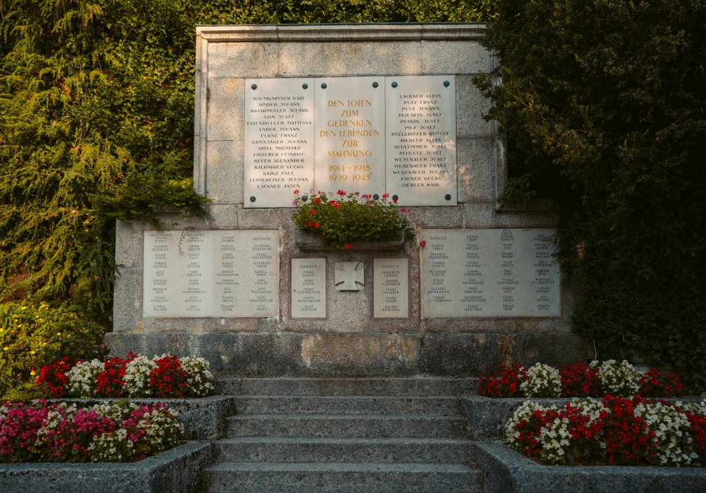 Memorial to victims of World War I and World War II in Hallstatt, Austria.