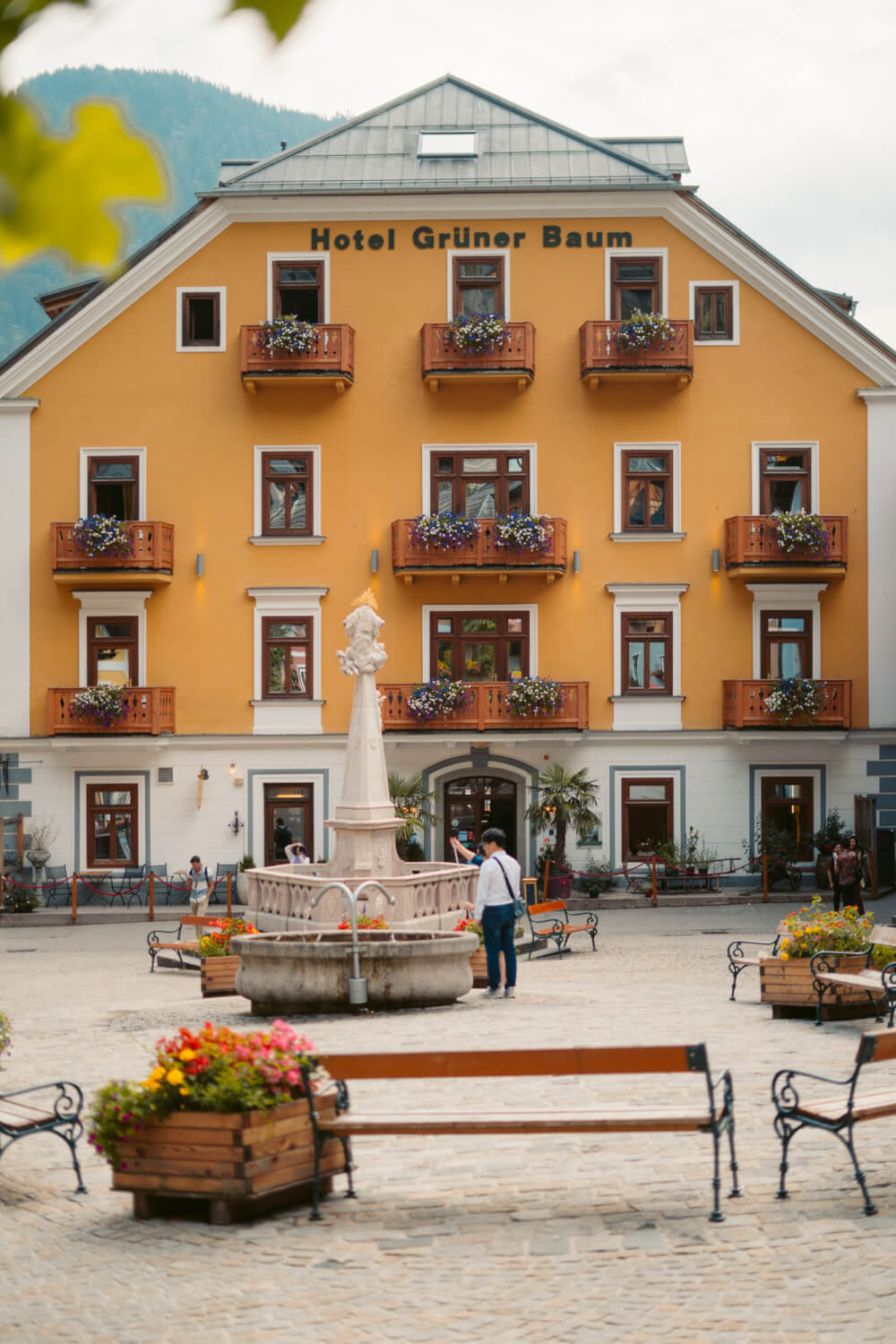 Hotel Grüner Baum in the main square (Marktplatz) of Hallstatt Austria.