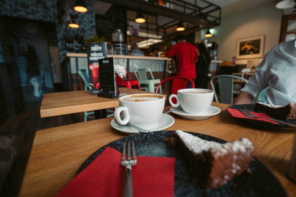 Coffee and cake at a cafe in Hallstatt, Austria.