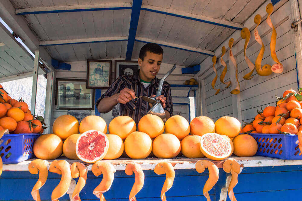 Orange juice stall in Essaouira, Morocco