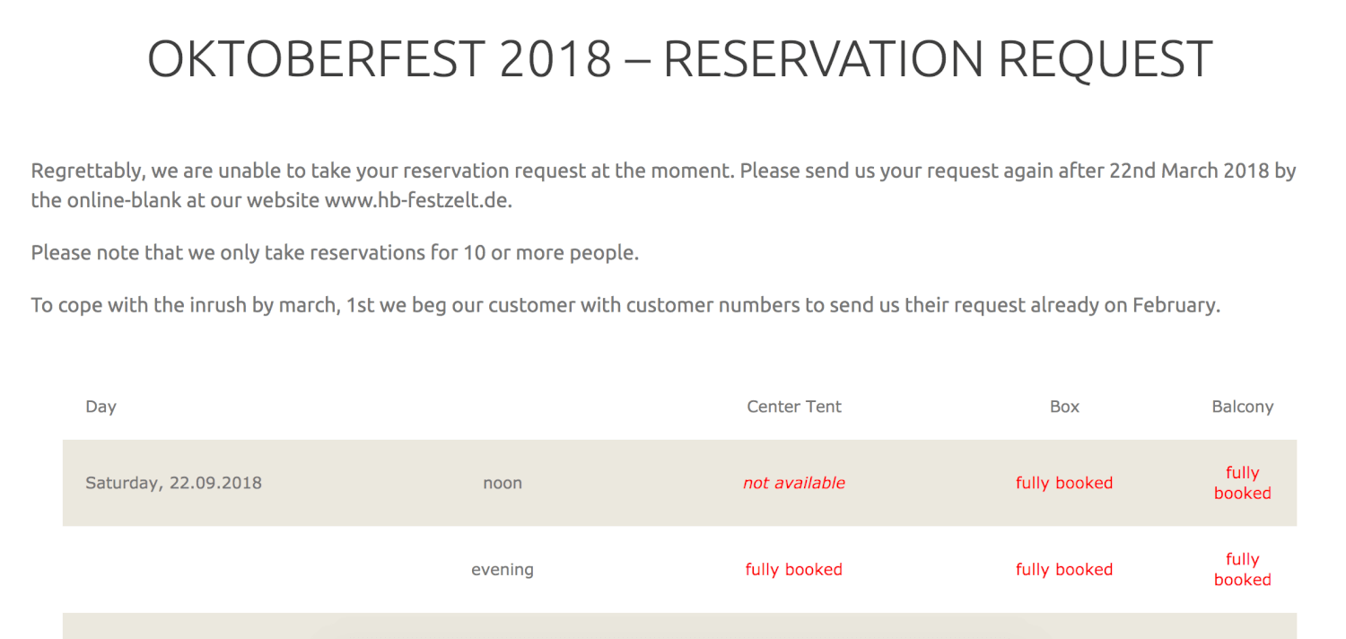 Hofbräu Festzelt reservation system