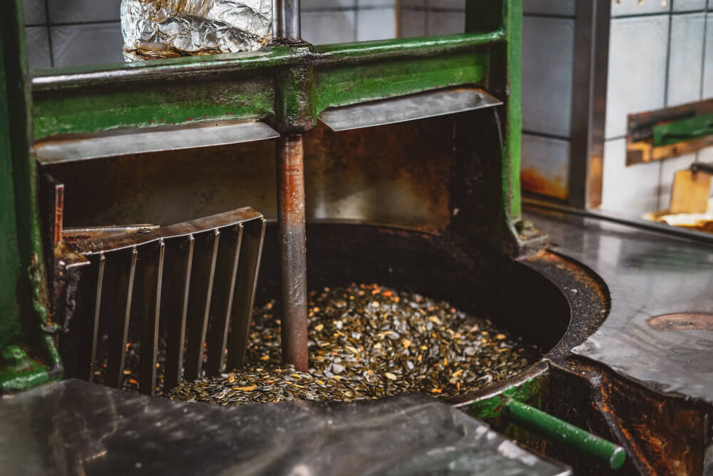 Pumpkin oil press Resch in South Styria, Austria