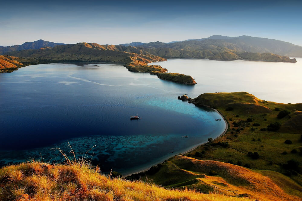 Sunset view over lakes at Komodo National Park, Indonesia