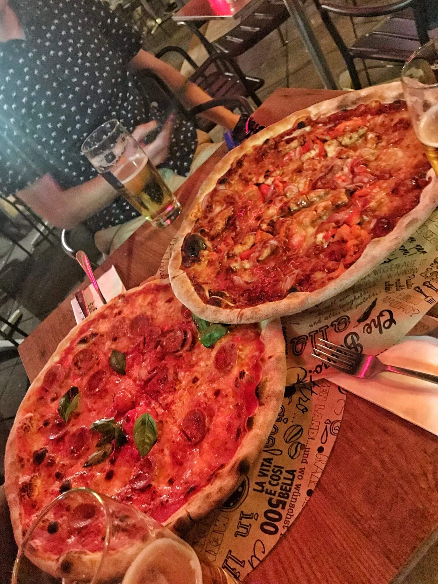 Giant pizzas at L'Osteria