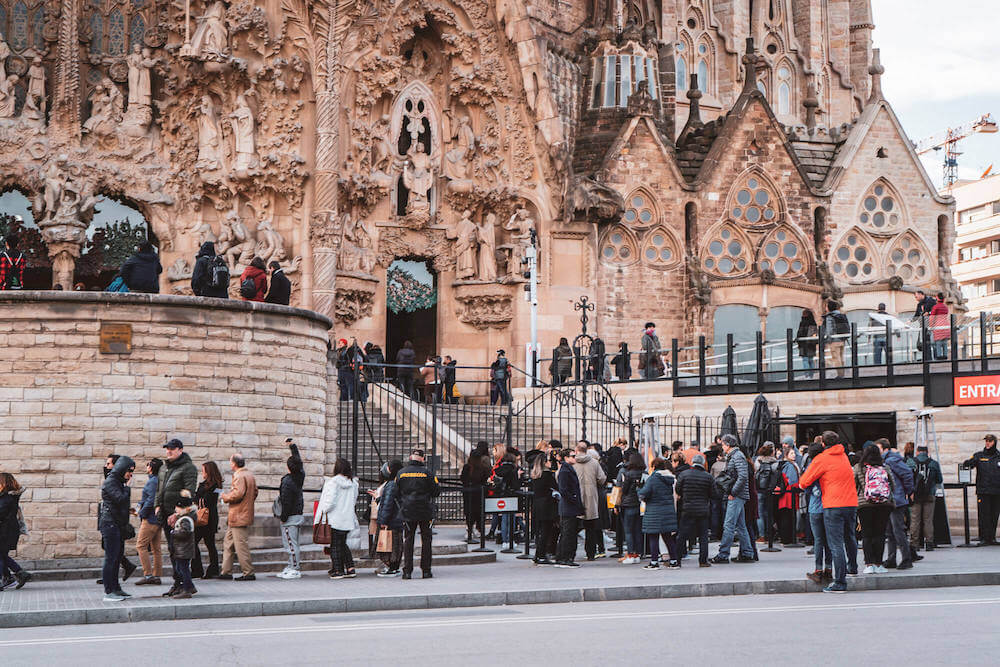 The line-up for Sagrada Familia in the off-season in Barcelona, Spain