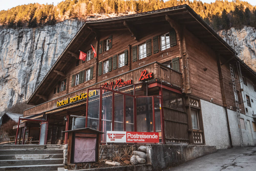 Old wooden hotel in Lauterbrunnen, Switzerland.