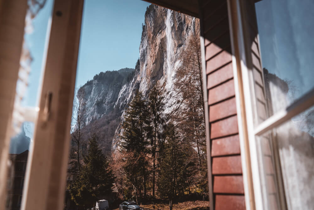 Beautiful Lauterbrunnen view from Hotel Hornerpub.