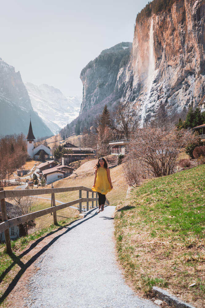 Amazing view in Lauterbrunnen Switzerland from a side path.