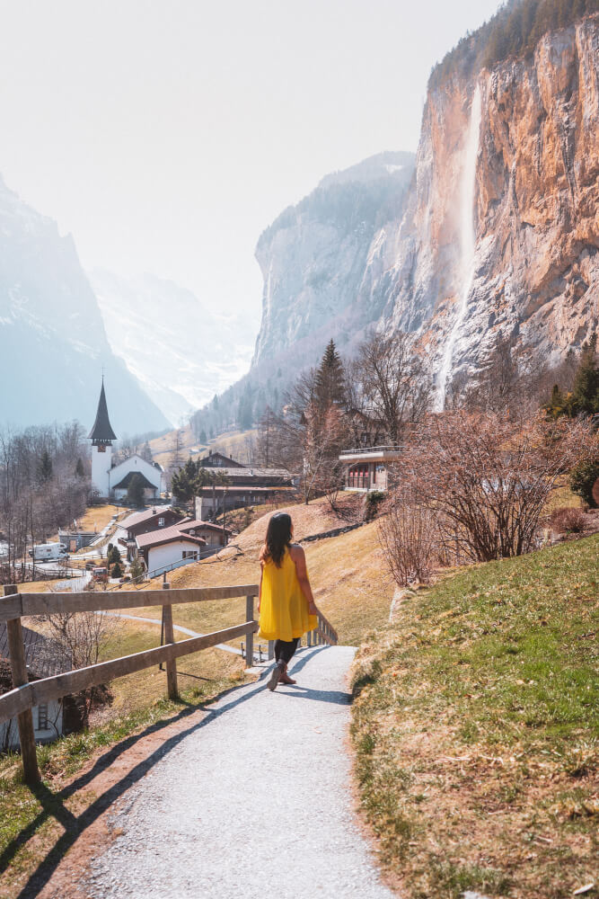 Amazing view in Lauterbrunnen Switzerland from a side path.