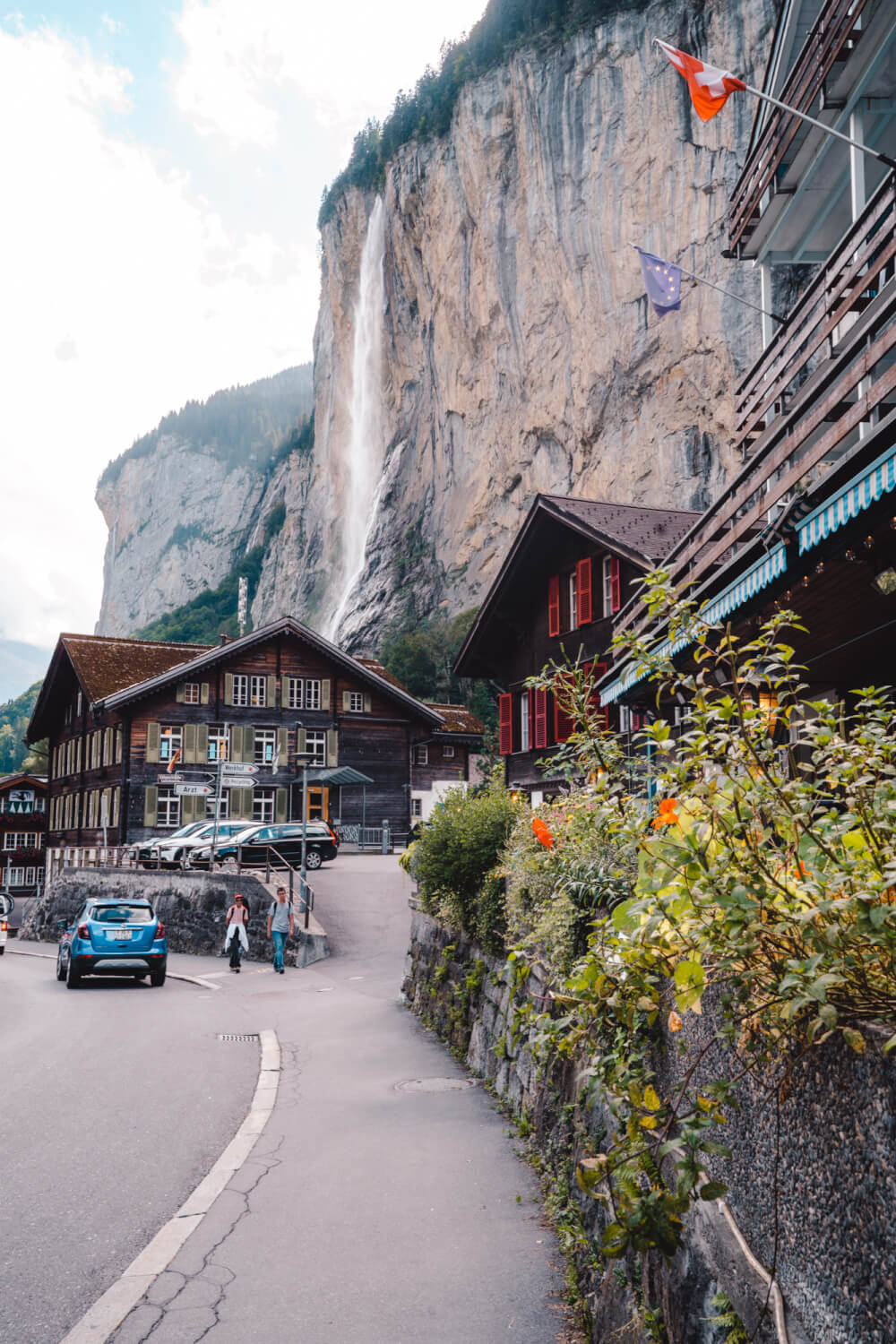 View of Lauterbrunnen, Switzerland from the main street.