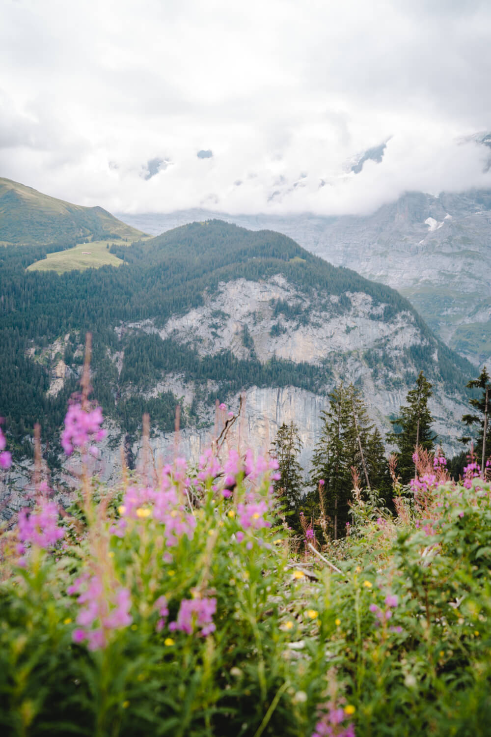 Hiking views over Lauterbrunnen Valley in Switzerland.