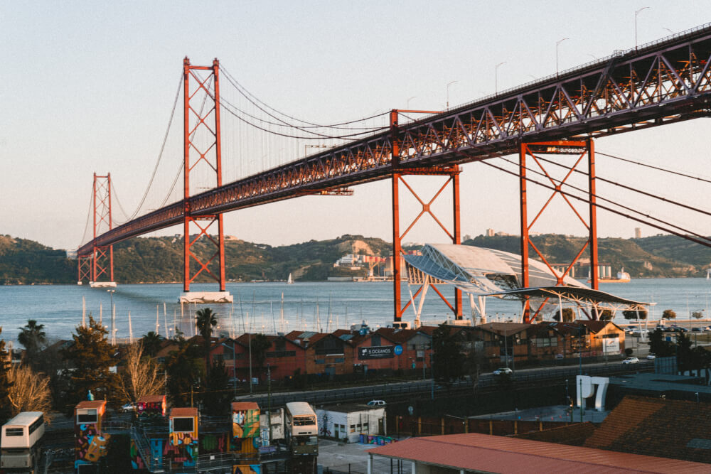 Lisbon's iconic red bridge 