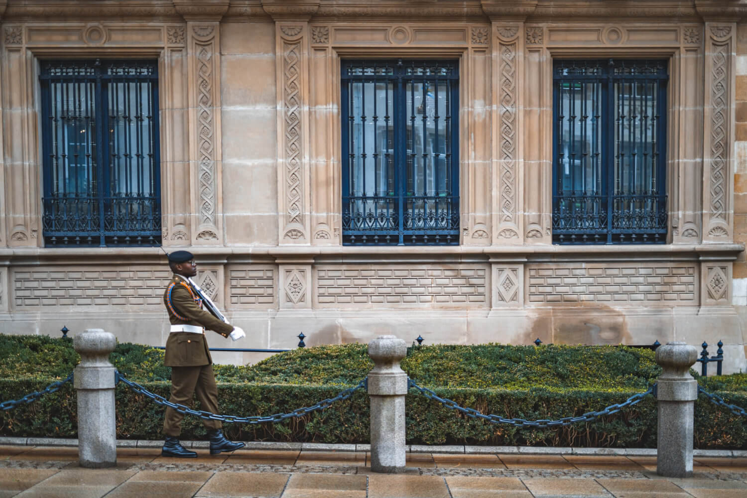 A marching guard in front of the Grand Duchal Palace in Luxembourg City