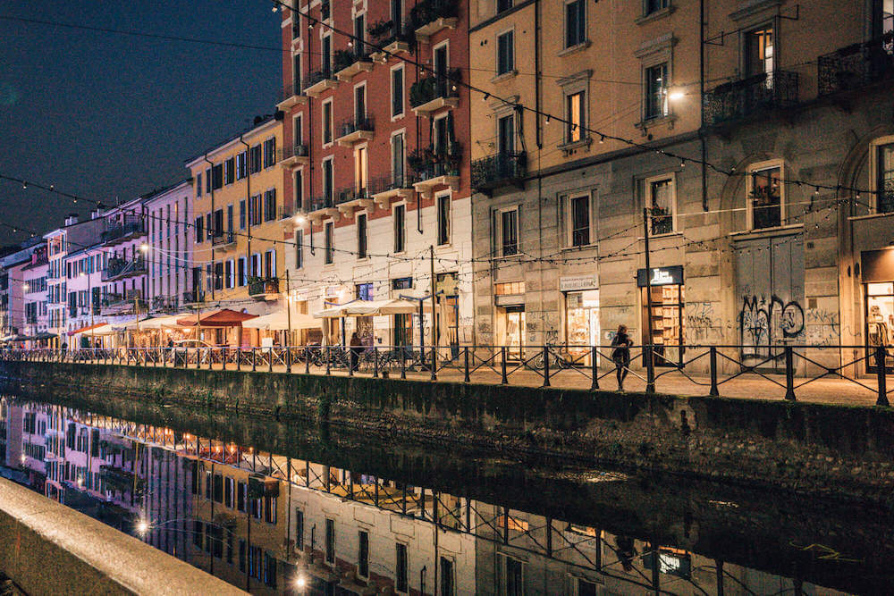 Milan's Navigli District by night