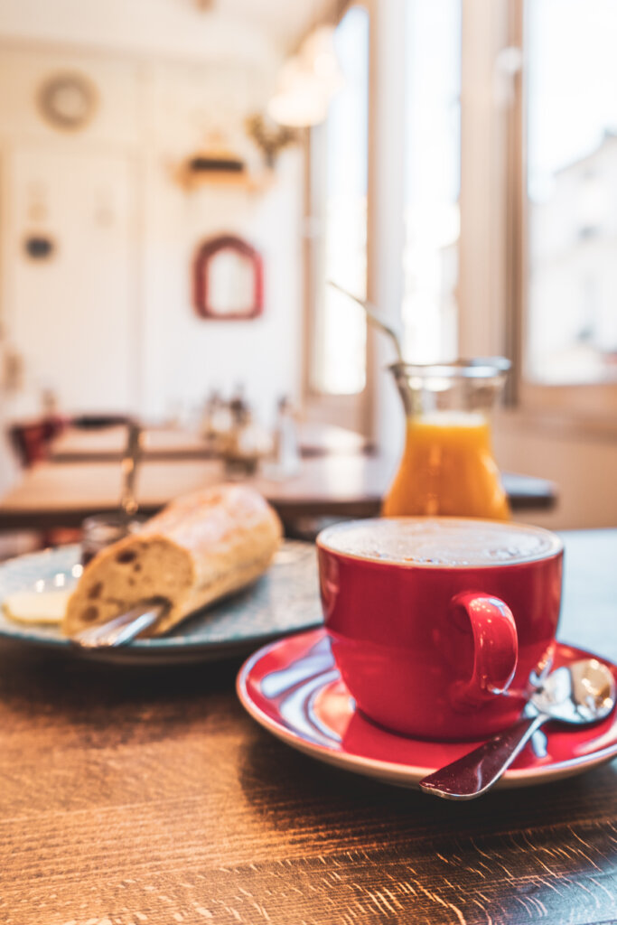 Breakfast in Paris with a coffee and baguette