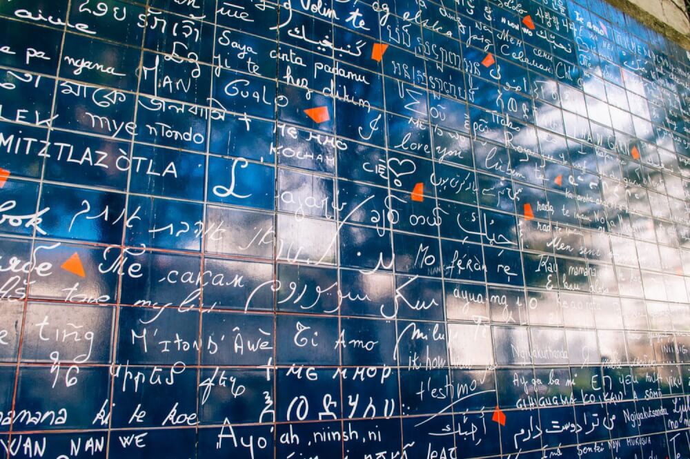 Wall that says I love you in different languages in Montmartre, Paris, France