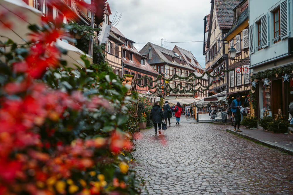 Half-timbered houses along the main street in Obernai, France