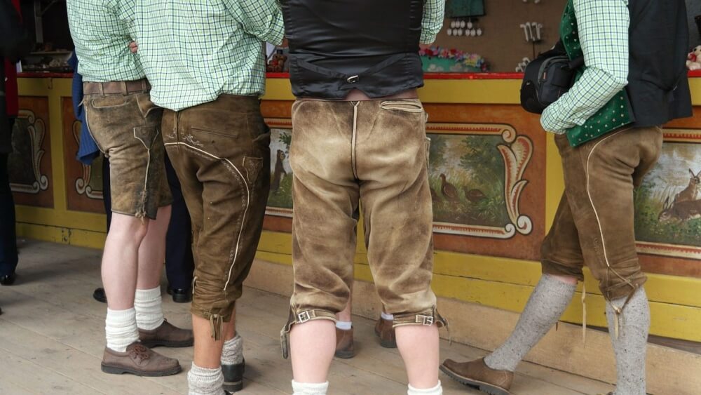 Lederhosen being worn at Oktoberfest in Munich, Germany