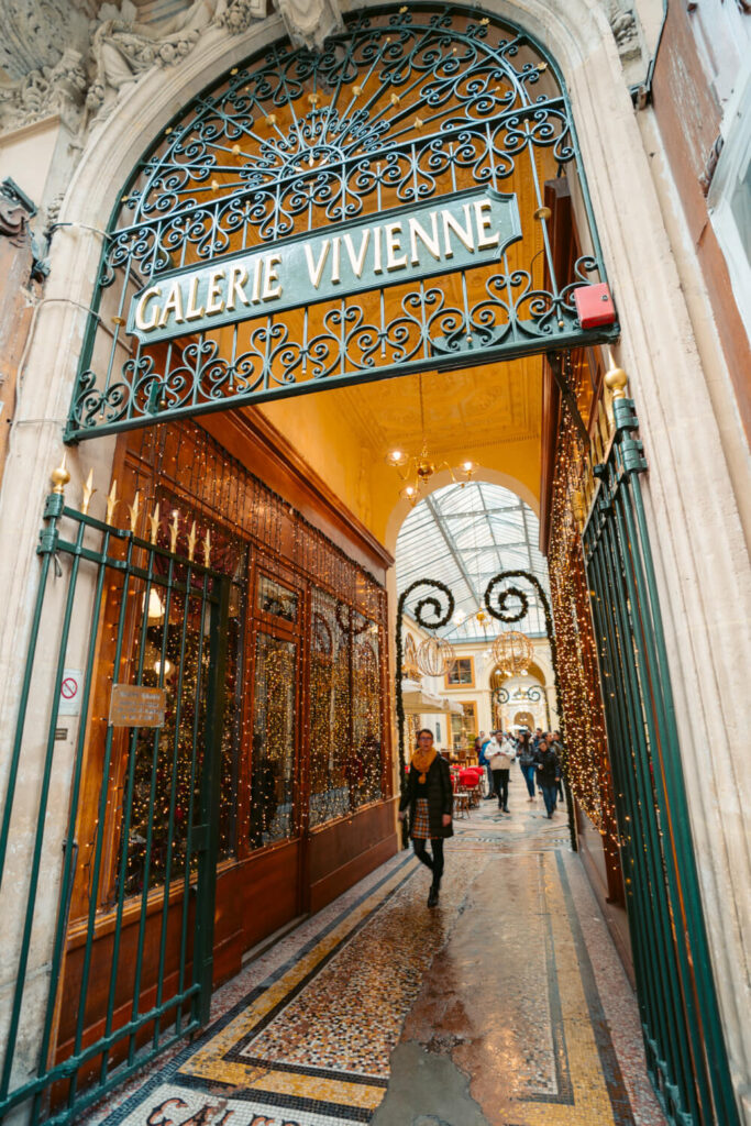 Entrance of Galerie Vivienne in Paris at Christmas time