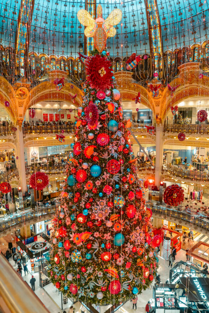 Giant Christmas tree at Galeries Lafayette in Paris, France