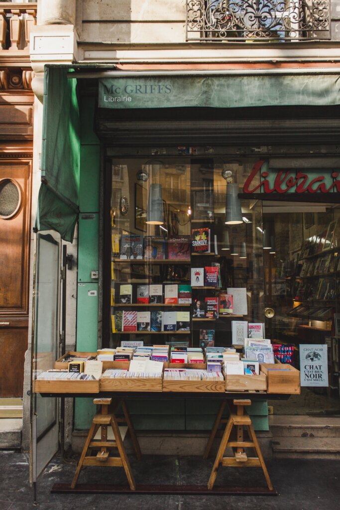 Paris old bookstore front