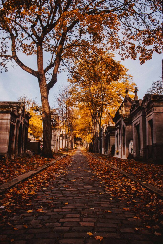 Autumn at Pere Lachaise cemetery in Paris, France