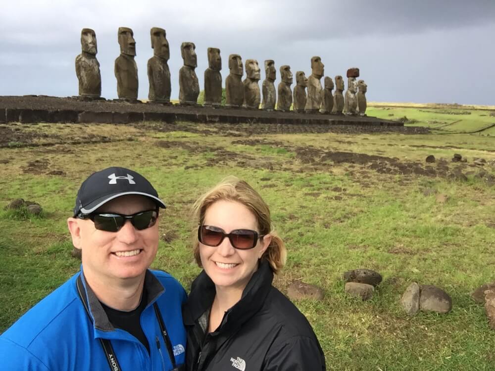 Couple smiling on Easter Island