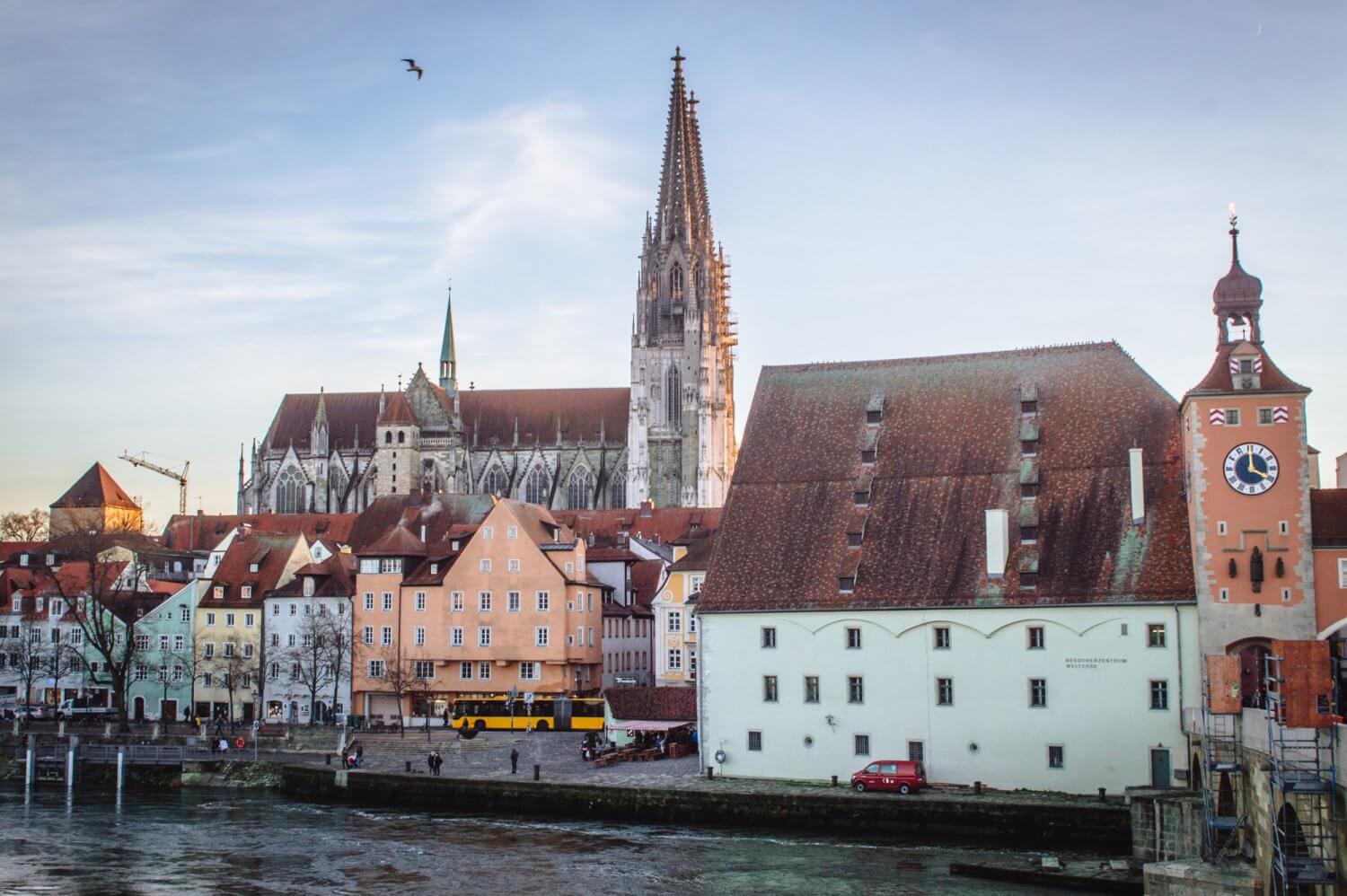 A view of beautiful Regensburg, Germany by the river