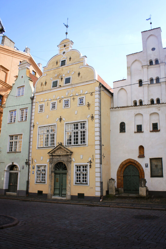 Three colourful buildings in Riga Old Town