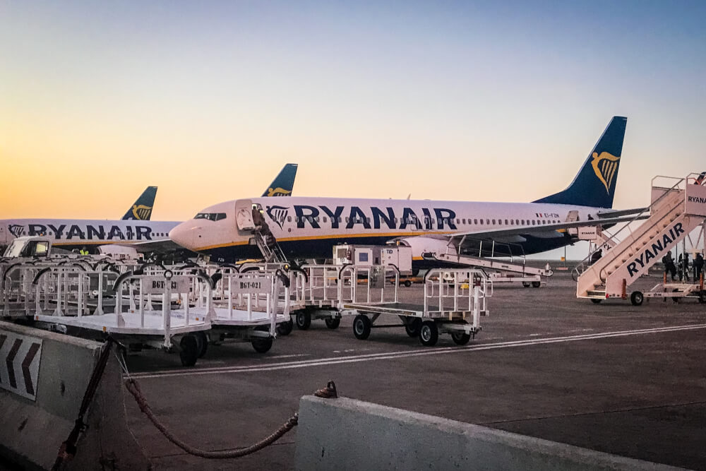 Ryanair planes at sunset