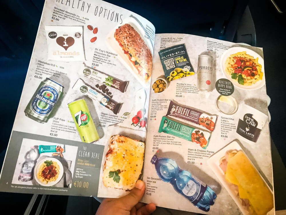 RyanAir Food menu on board