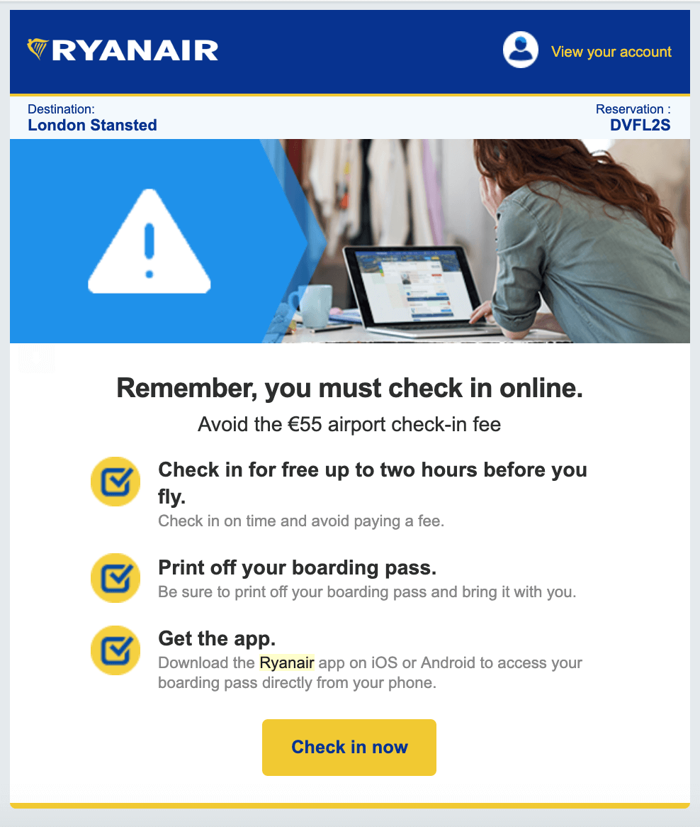 Ryanair online check store in priority boarding