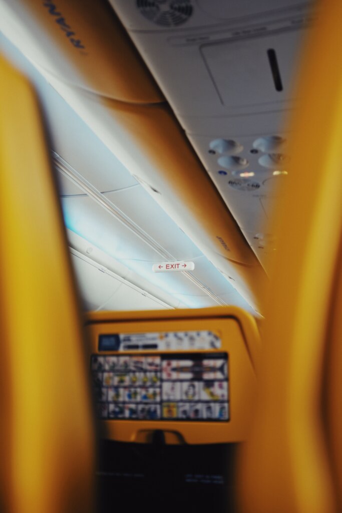 Inside view of RyanAir plane between seats