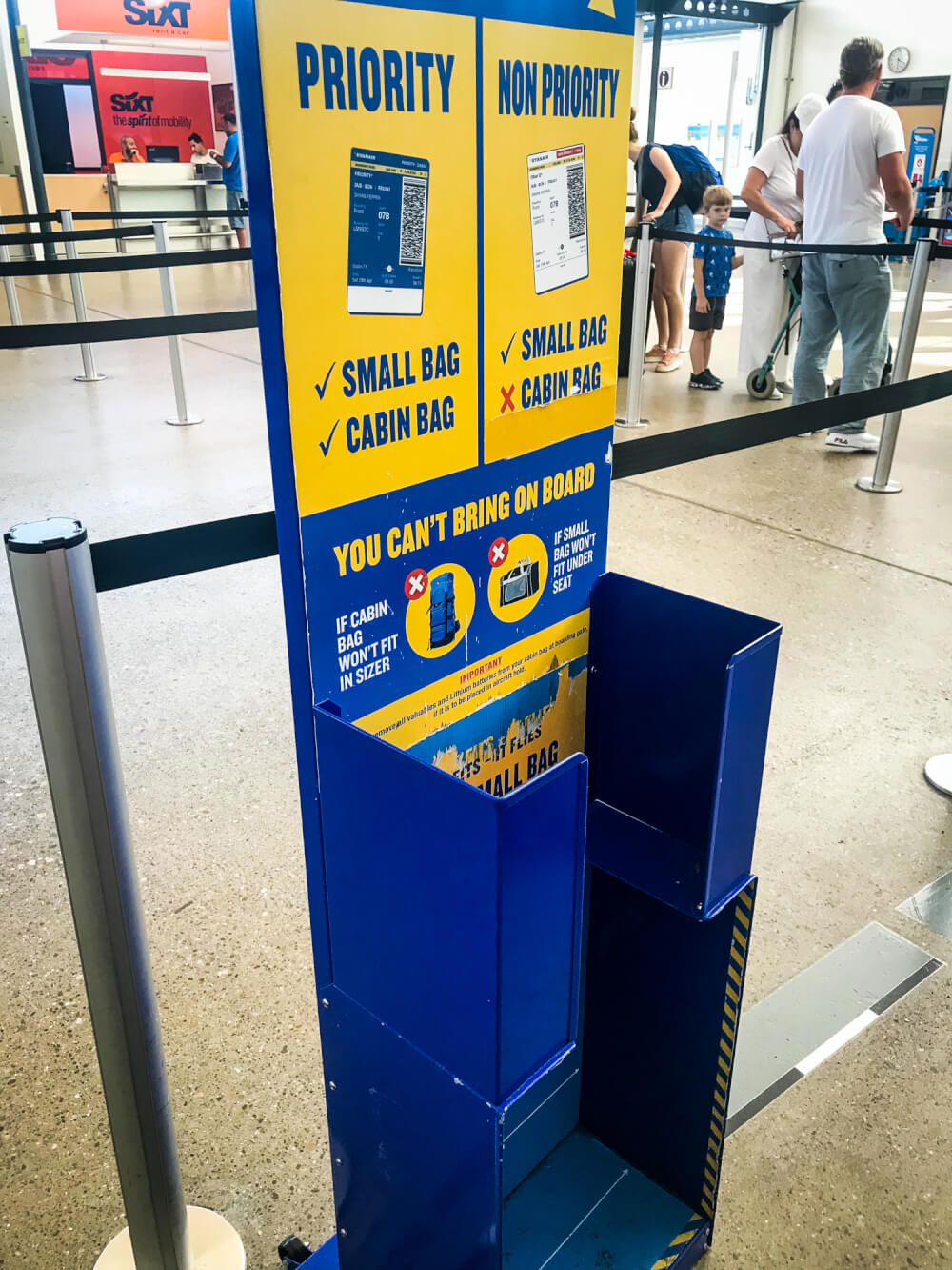 RyanAir size restriction checker at the airport