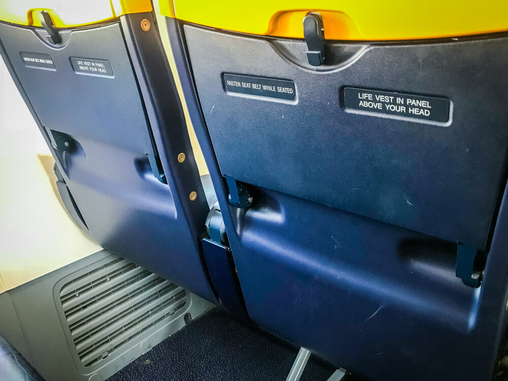 Close-up of RyanAir seats on the back