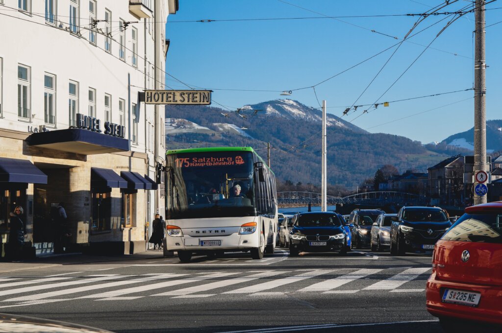 Bus in Salzburg, Austria headed for the train station