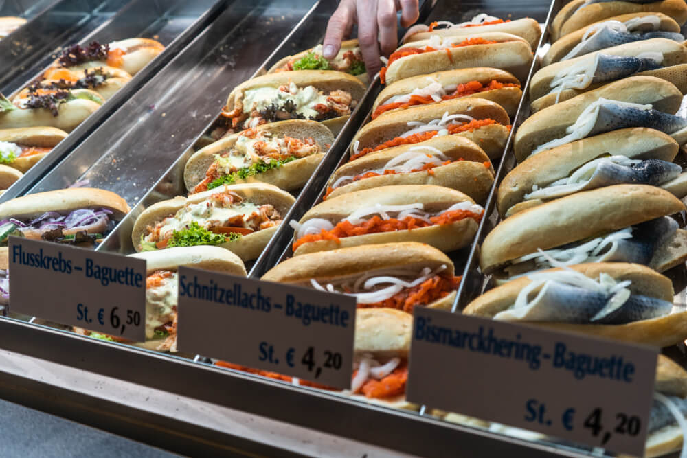 Assorted sandwiches on display at Oktoberfest in Munich.