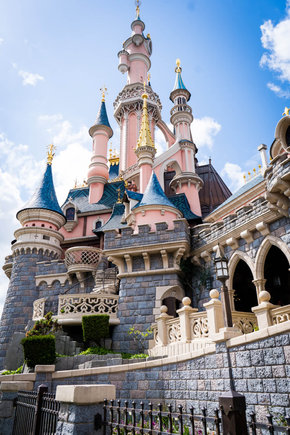 Exterior of the Disneyland Paris castle at Disneyland Park in Marne la Vallee, France