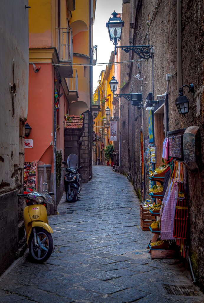 Cobblestoned street in Sorrento, Italy