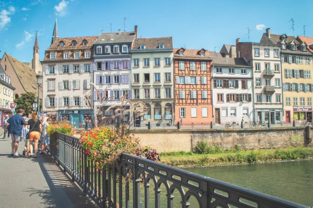 Colourful houses along a canal in Strasbourg France