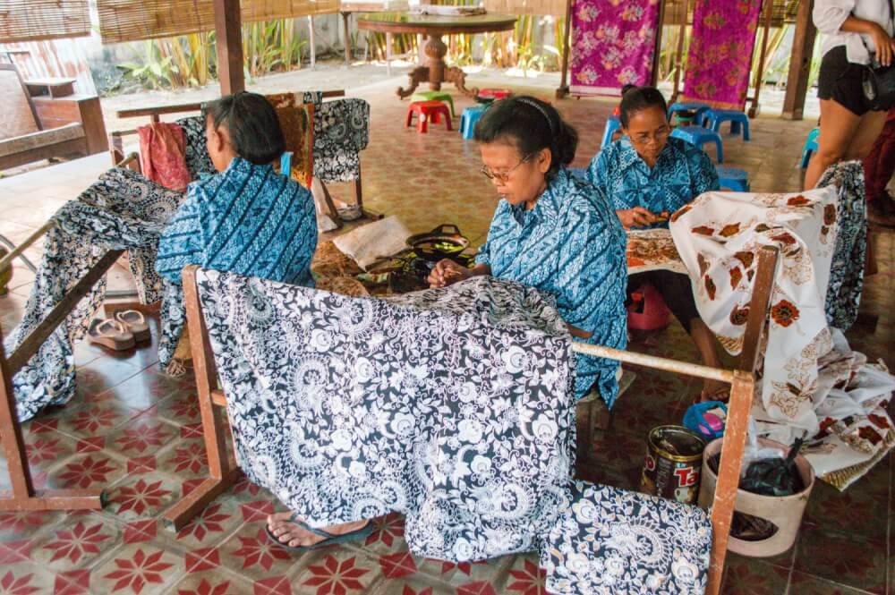 Women making Batik fabric in Indonesia