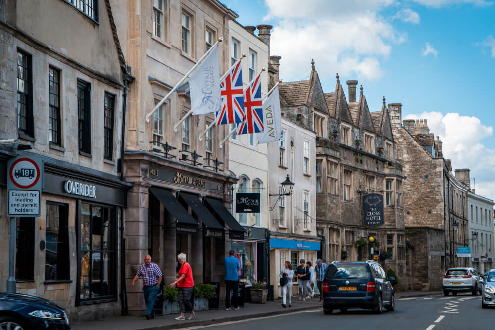 A picture-perfect scene in Tetbury, England in the Cotswolds